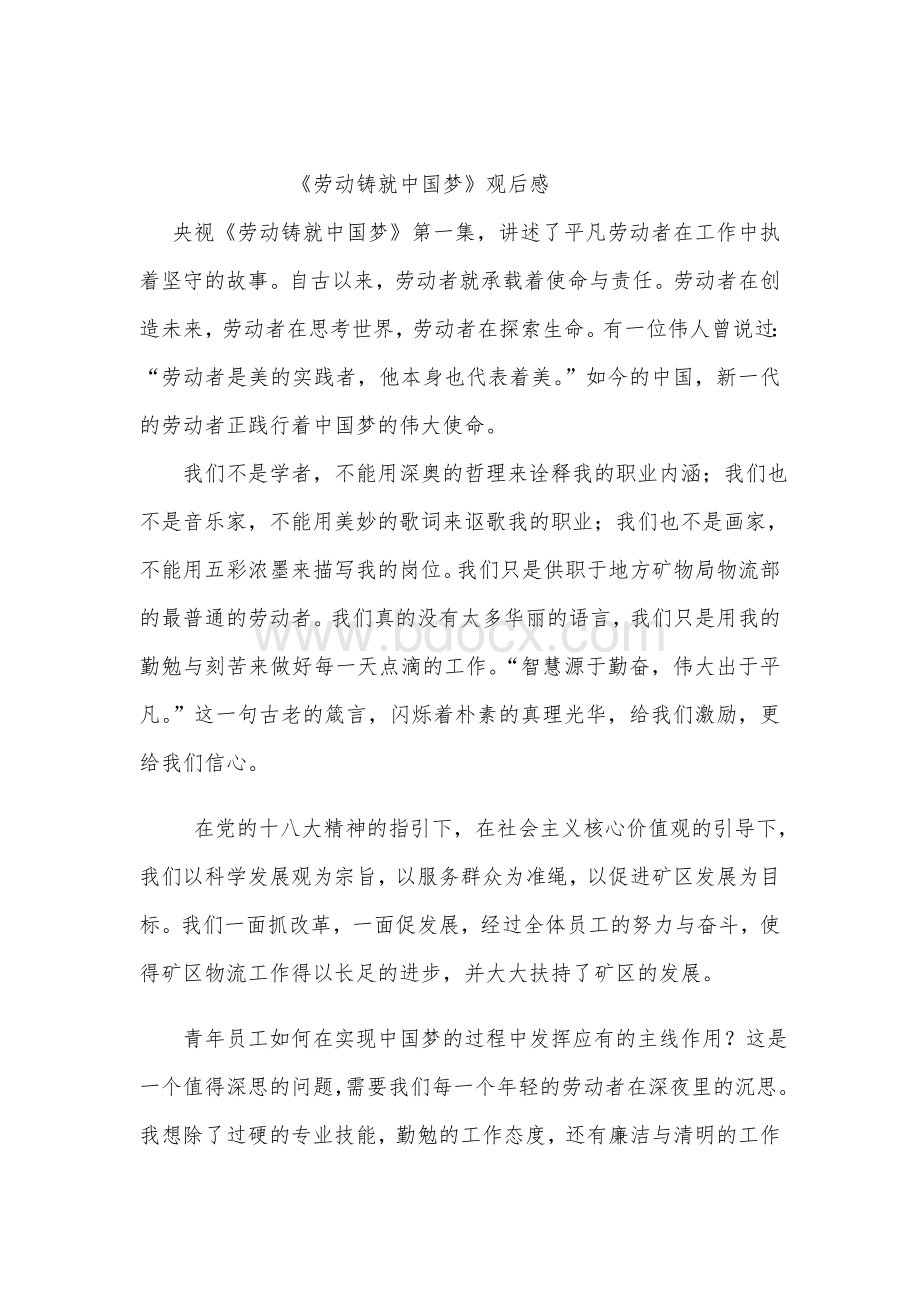 《劳动铸就中国梦》观后感文档格式.doc_第1页