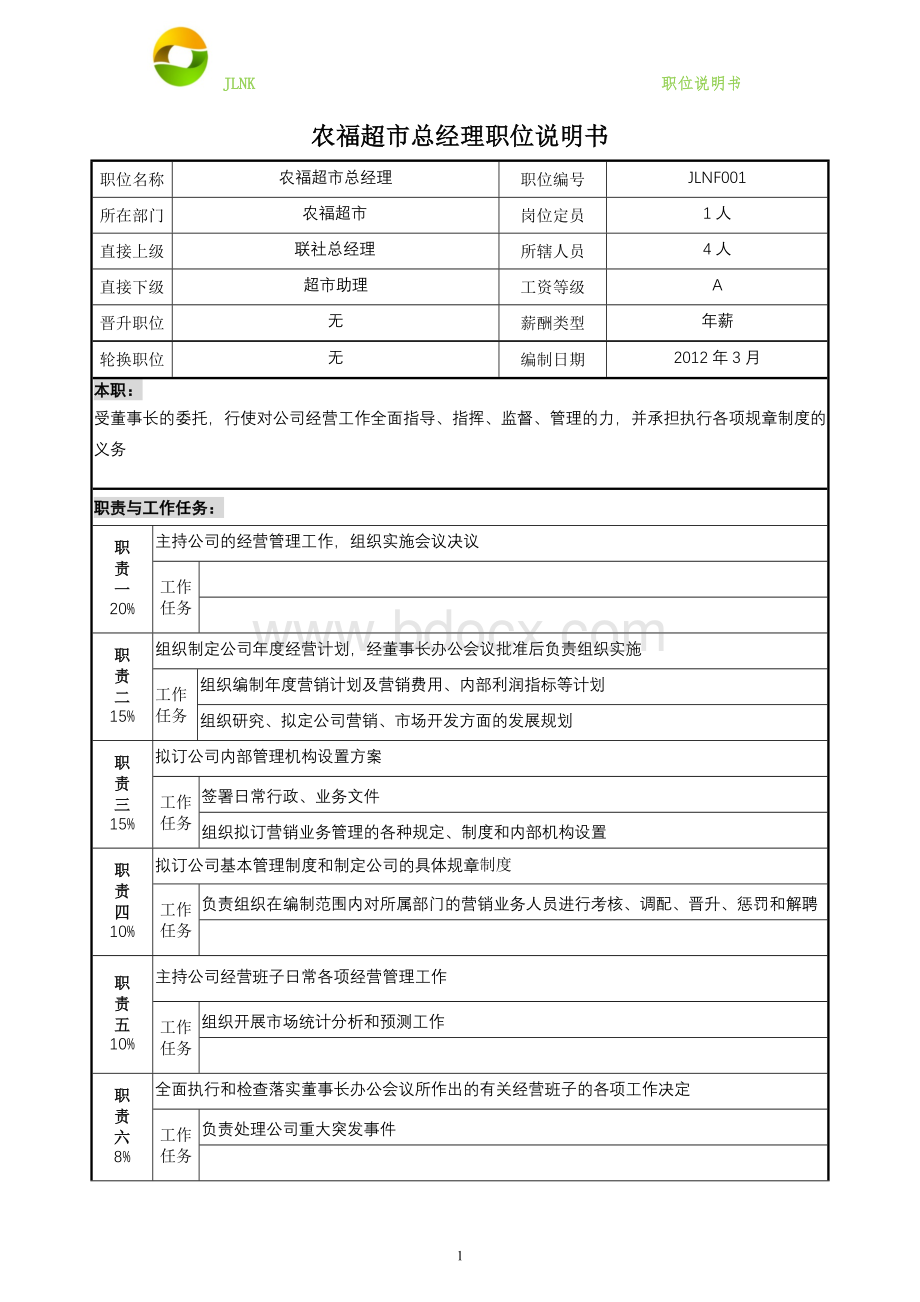 农福超市总经理职位说明书Word文档下载推荐.doc_第1页