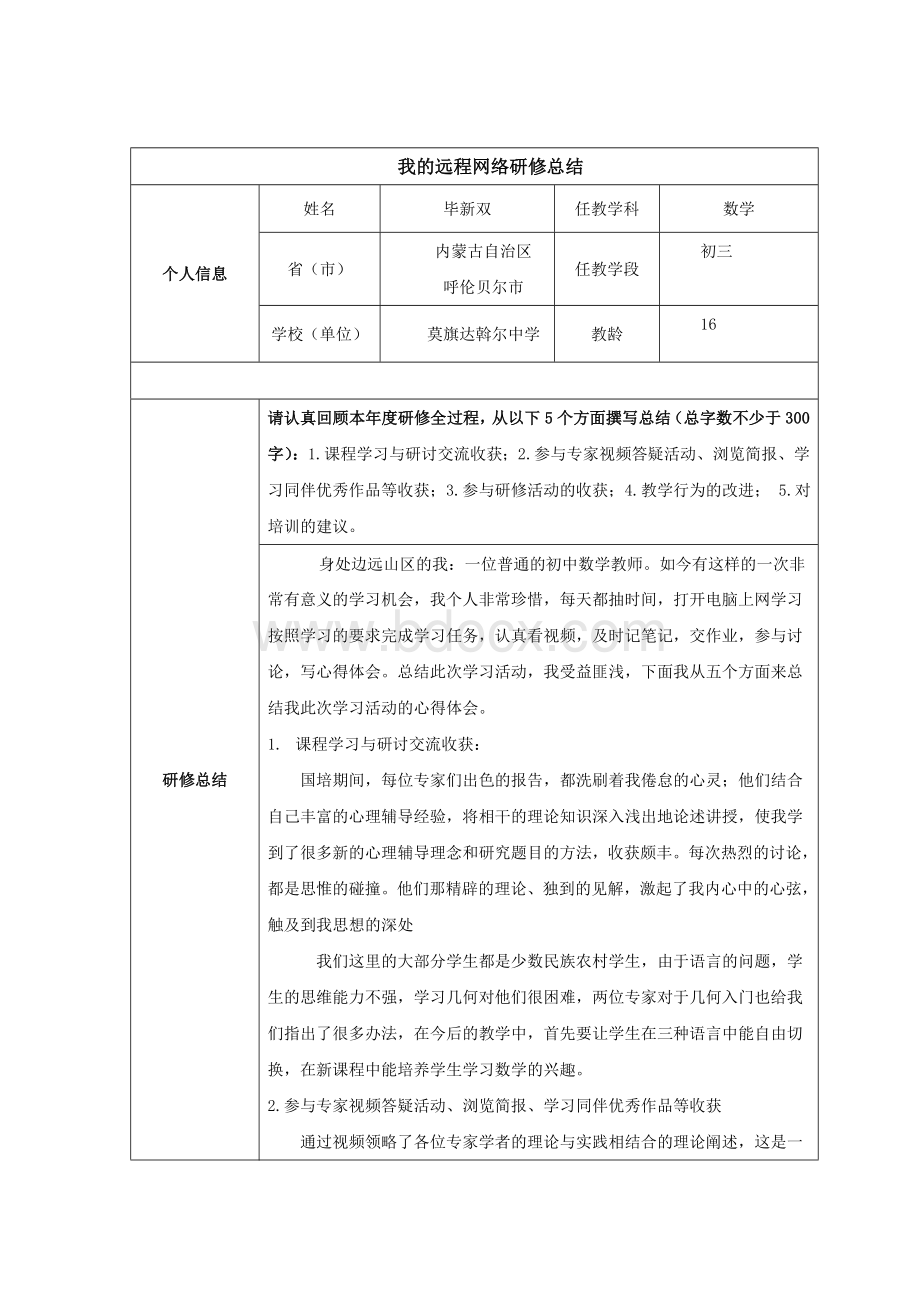 个人研修总结模板Word文件下载.doc_第2页