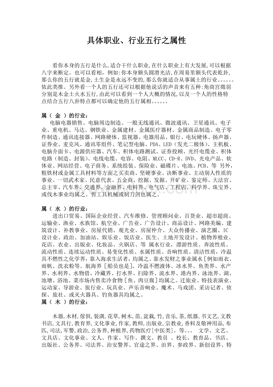 具体职业、行业五行之属性文档格式.doc_第1页