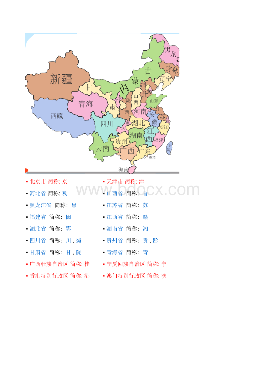 中国省份地图及简称.xls