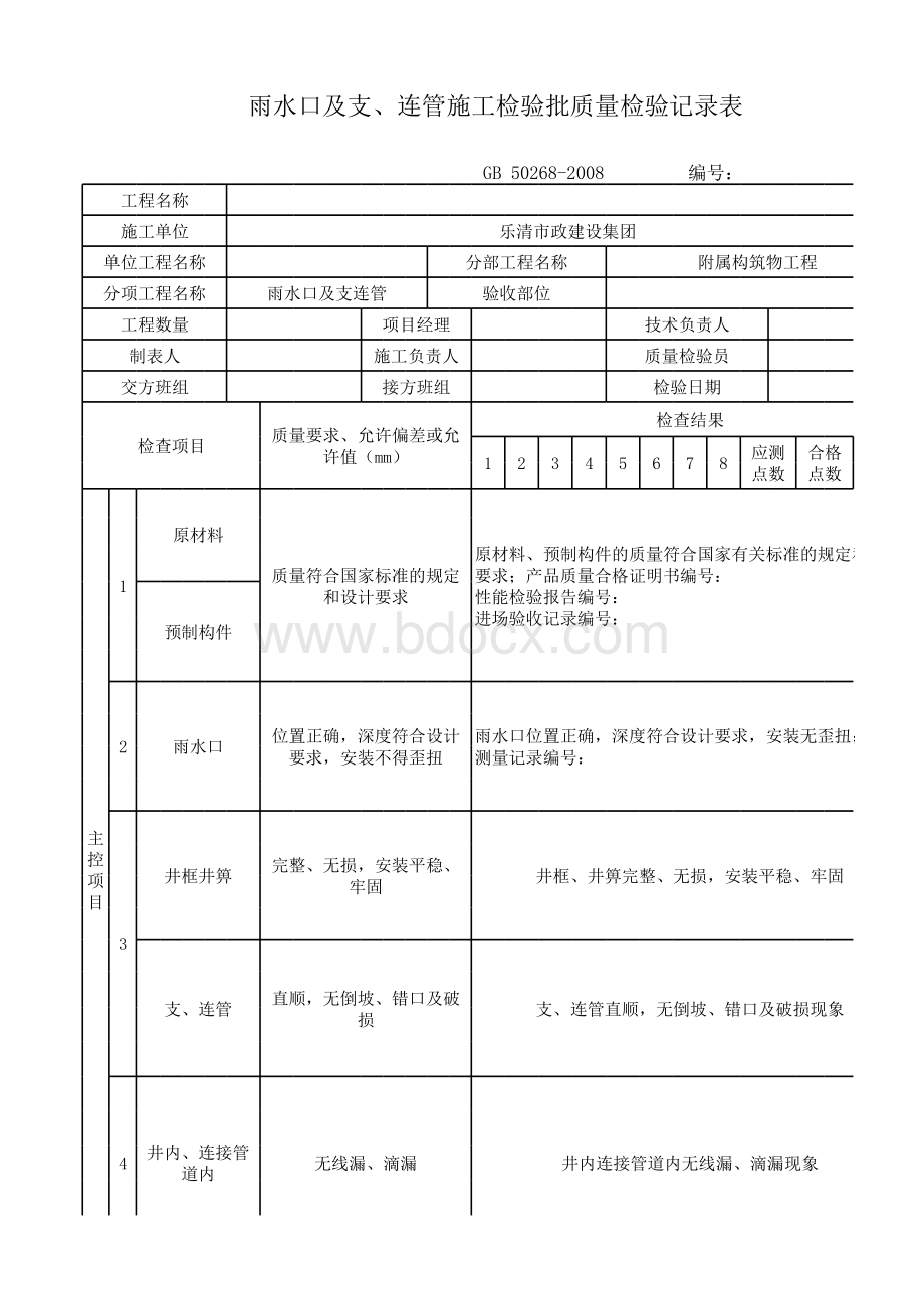 雨水口及支、连管施工检验批质量检验记录表.xls_第1页