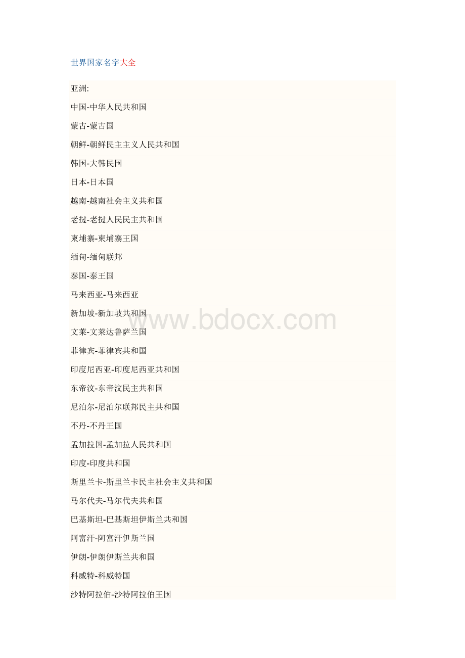 世界国家名字大全.doc_第1页