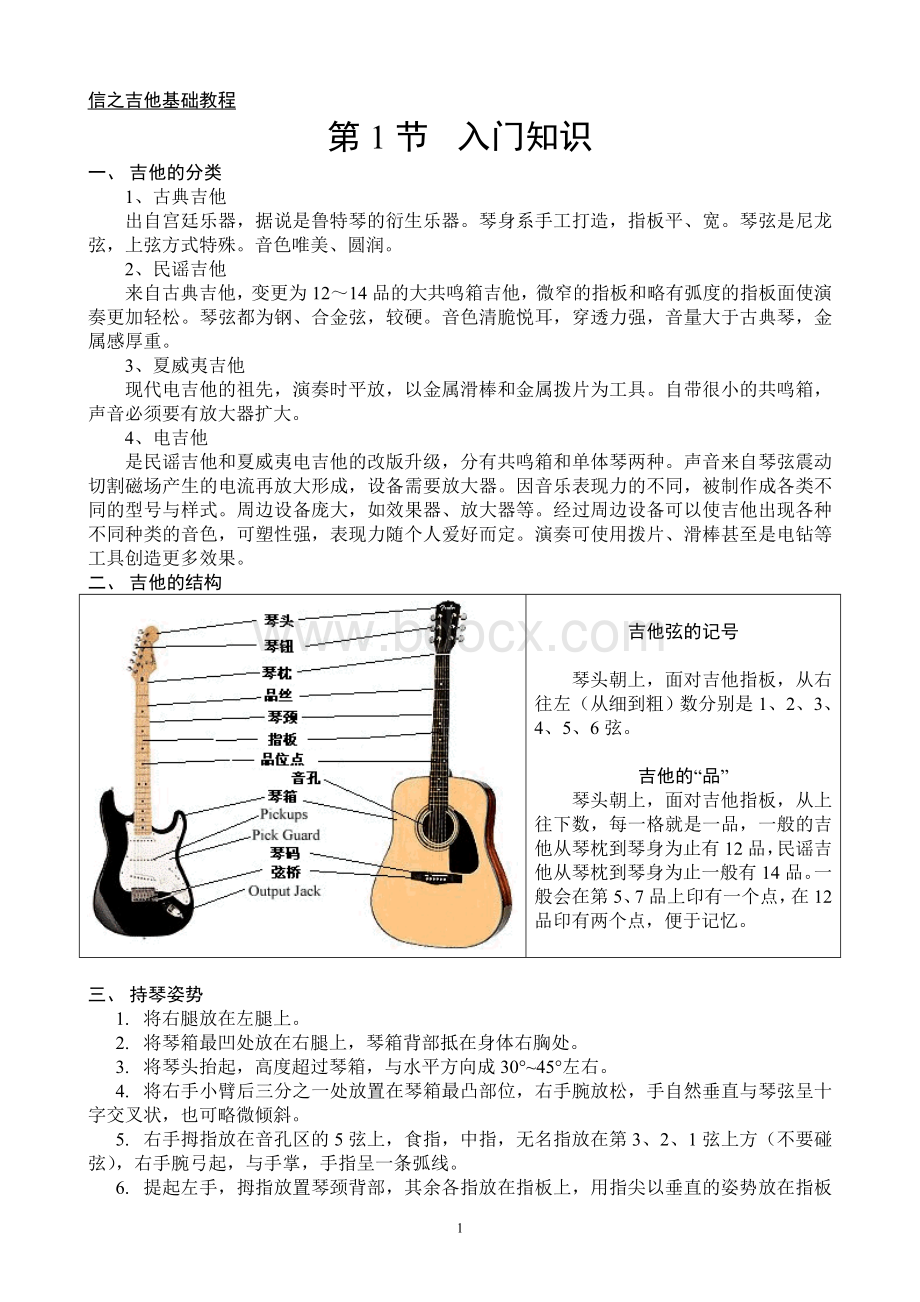 吉他基础教程入门知识.doc