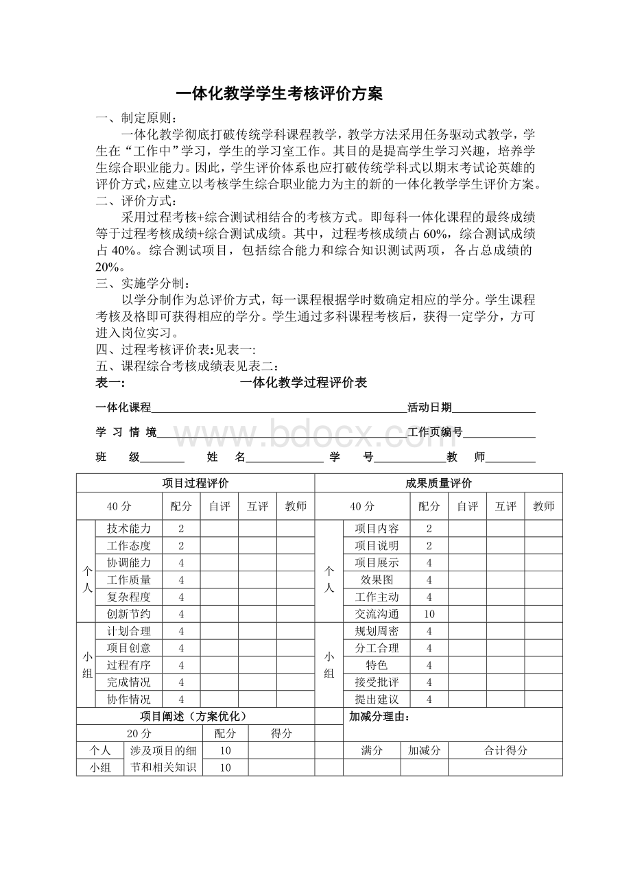 一体化教学评价方案Word格式文档下载.doc