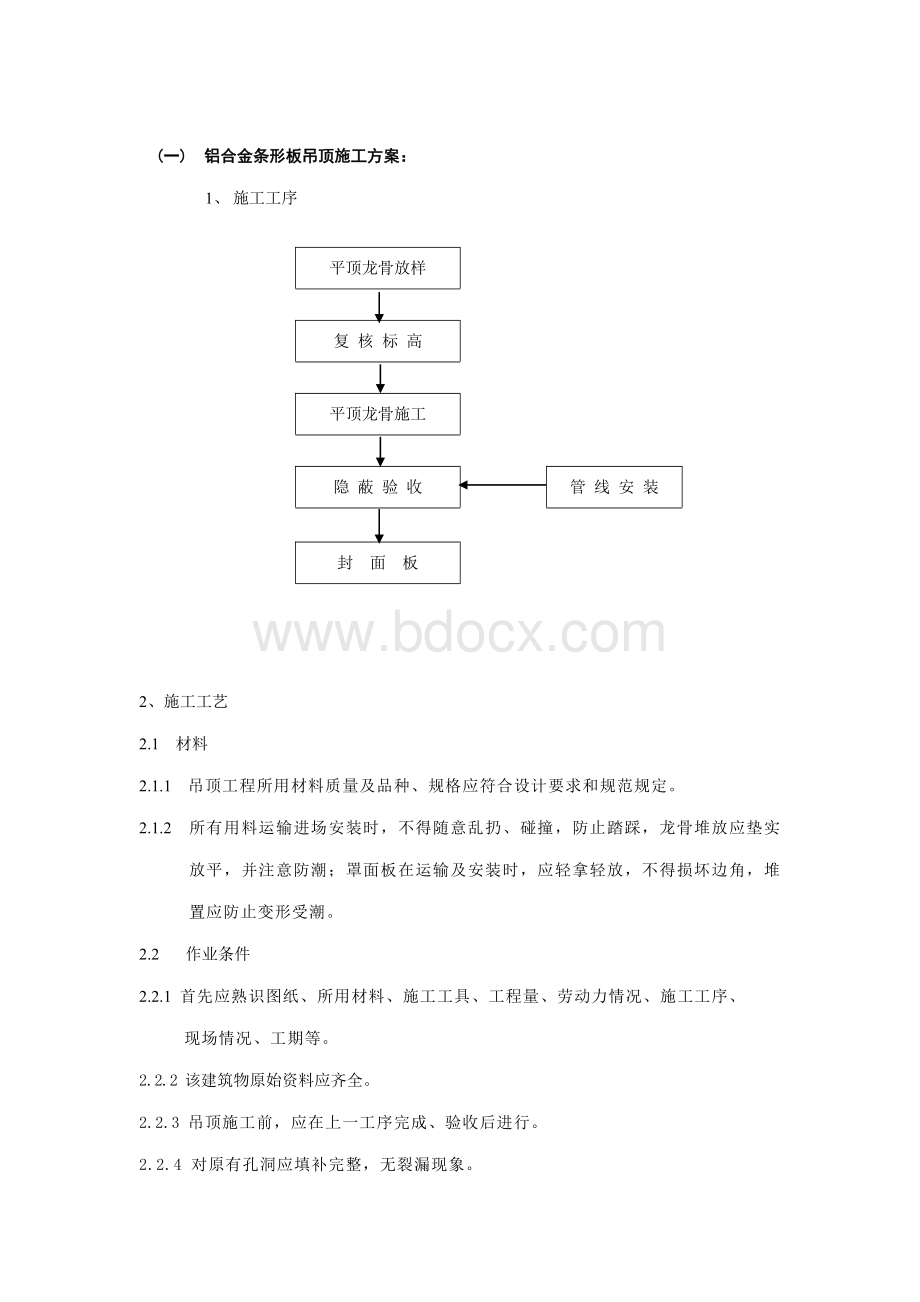 铝合金条形板方形板吊顶施工方案文档格式.doc_第1页