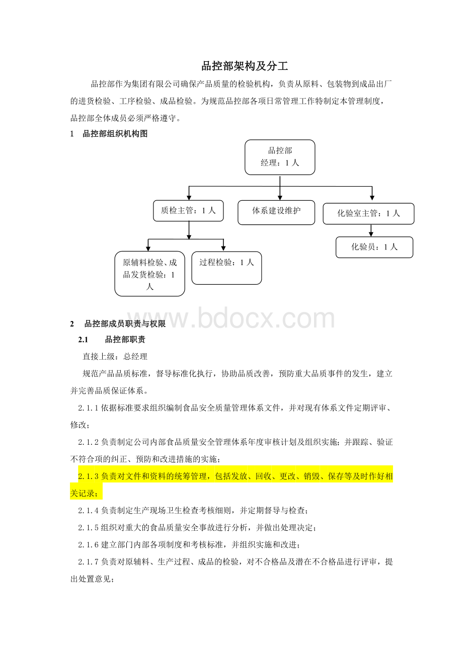 品控部架构及分工.doc