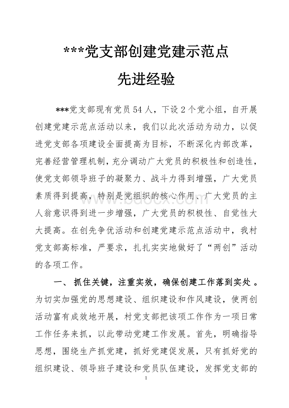 XX党支部创建党建示范点经验交流材料Word文档格式.doc