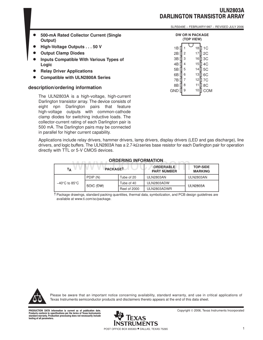 uln2803a贴片封装图与资料资料下载.pdf