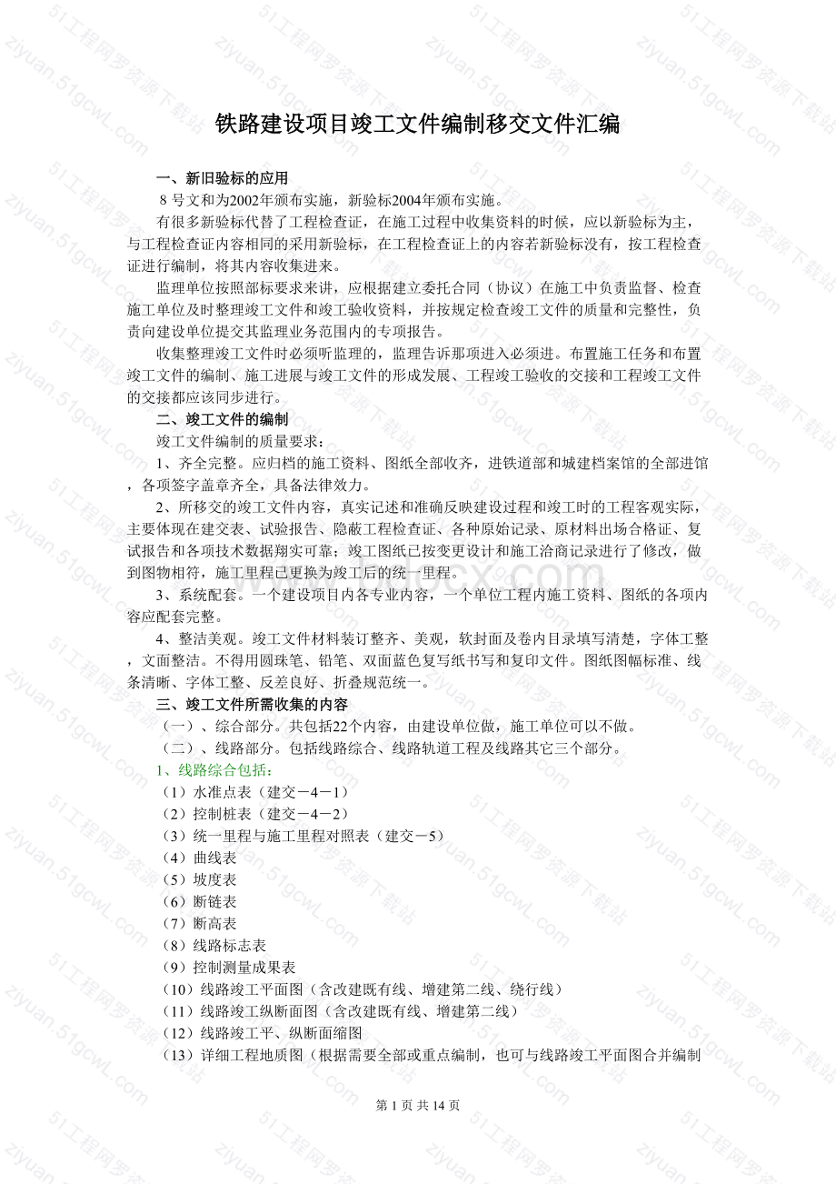 铁路建设项目竣工文件编制移交文件汇编Word文件下载.doc