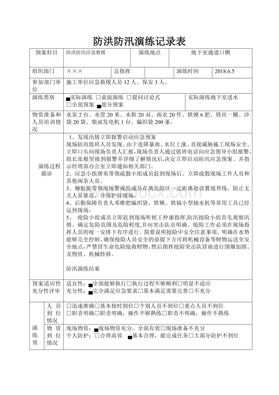 防洪防汛演练记录.doc_第1页