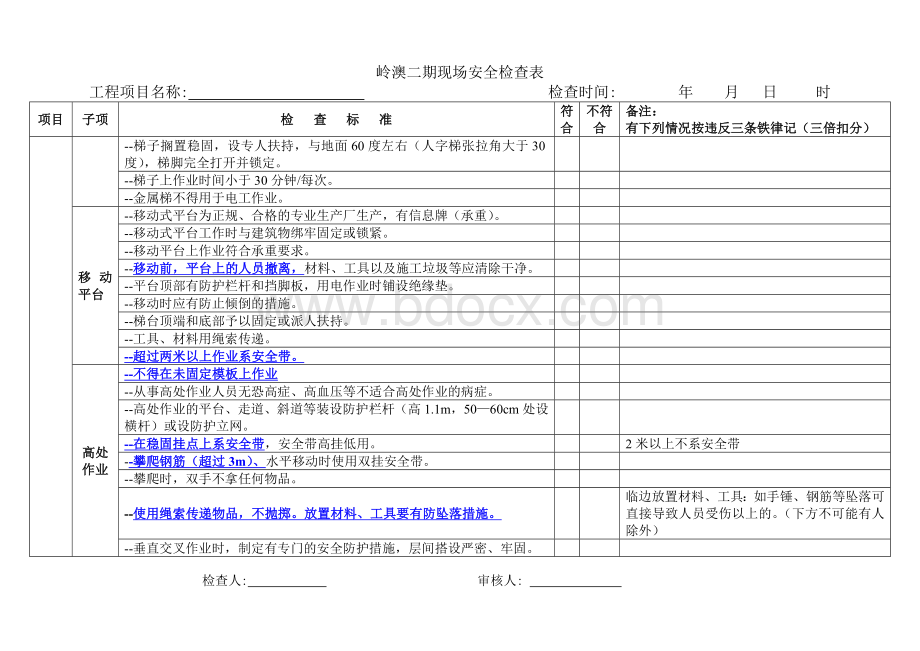 五星安全评估检查表(三条铁律修订版)文档格式.doc_第3页