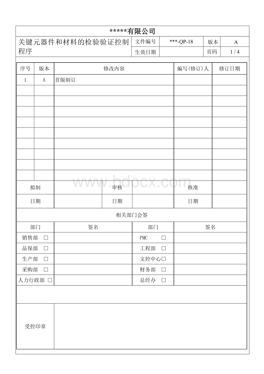 关键元器件和材料的检验验证控制程序.doc_第1页