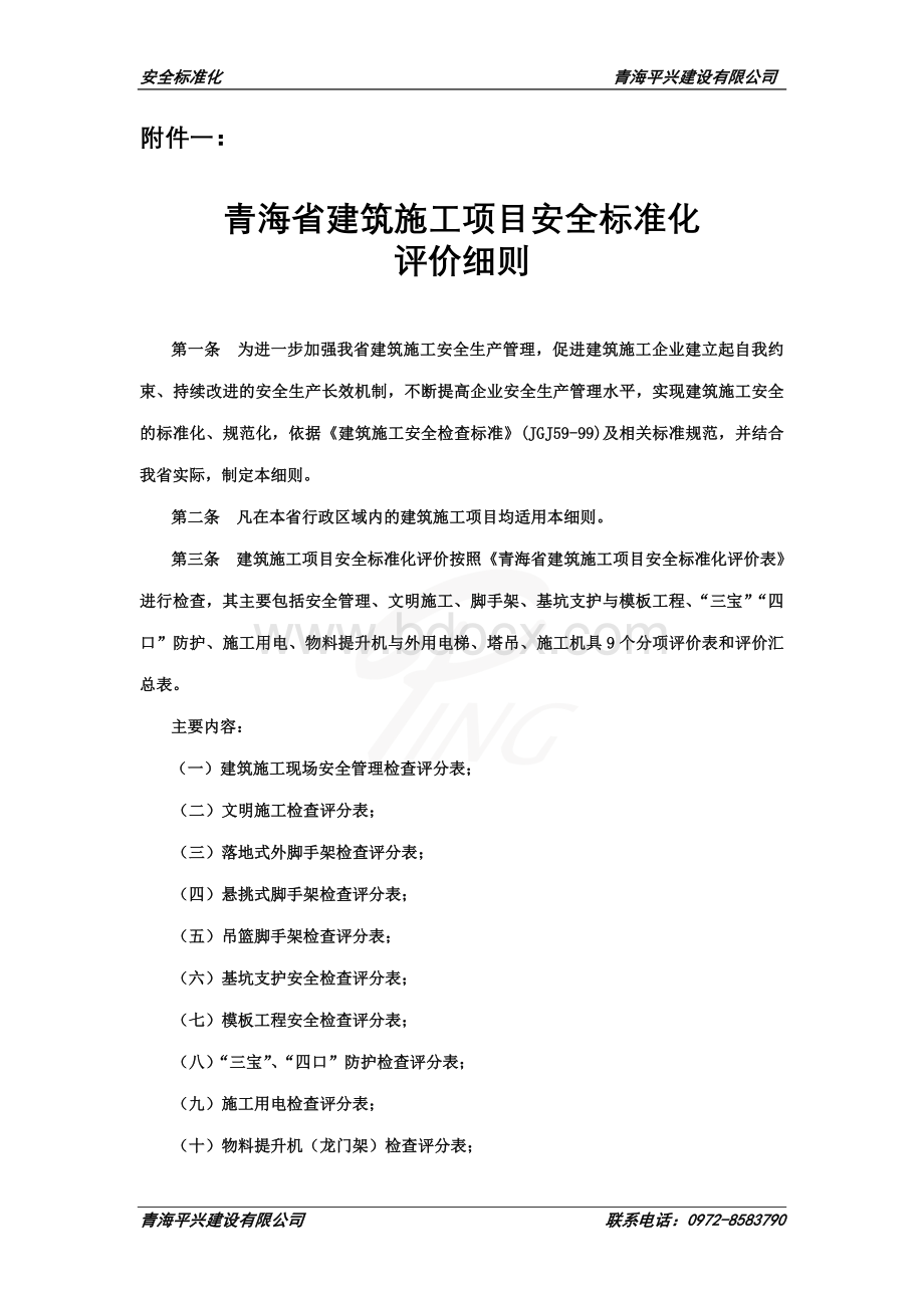 青海省建筑施工项目安全标准化评价细则Word文档下载推荐.doc_第1页