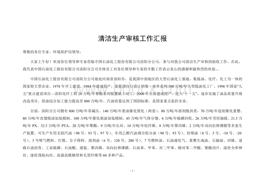 中石化清洁生产工作汇报文档格式.doc_第1页