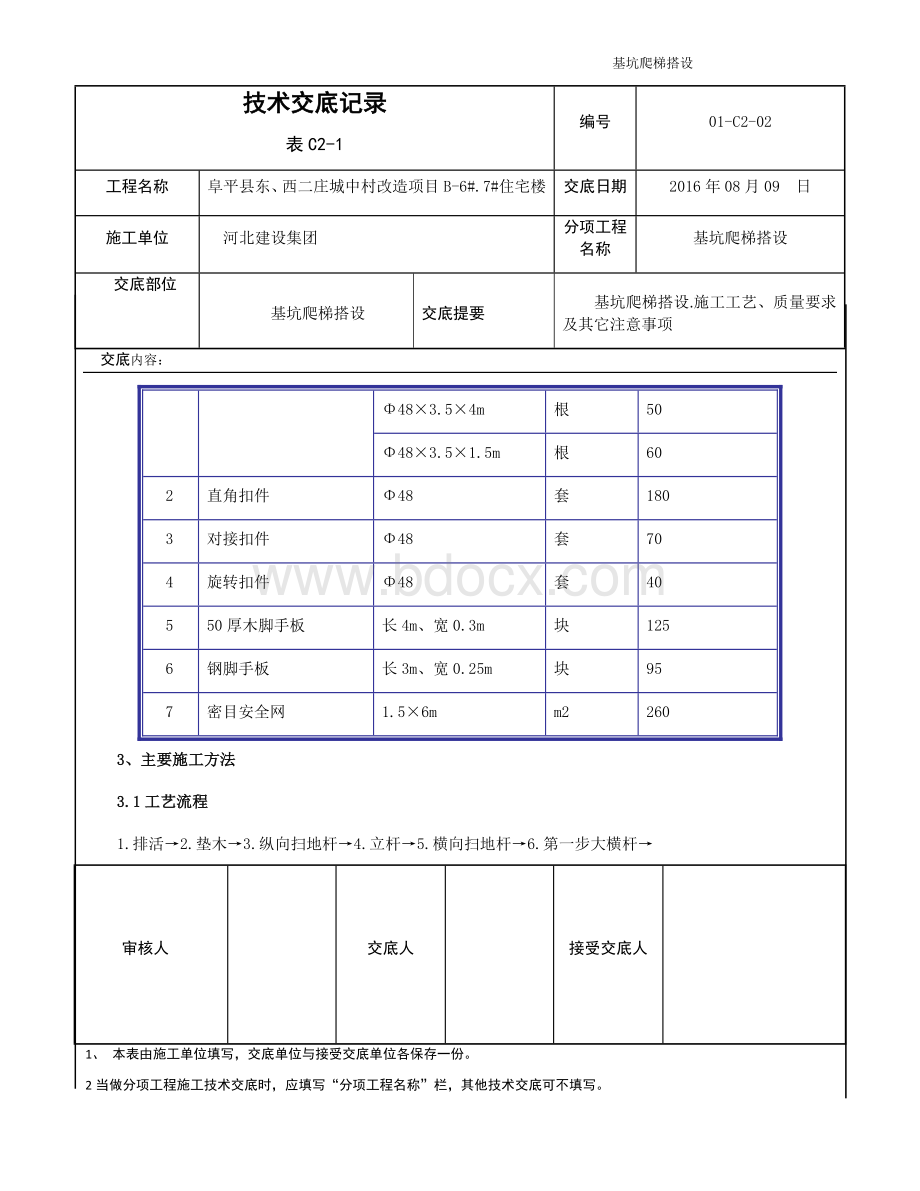 阜平基坑临边爬梯搭设技术交底记录.docx_第3页