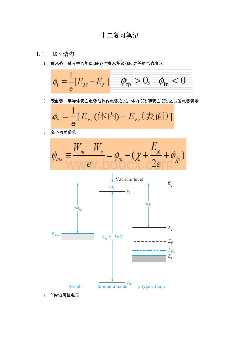 半导体器件物理II必背公式+考点摘要.docx_第1页