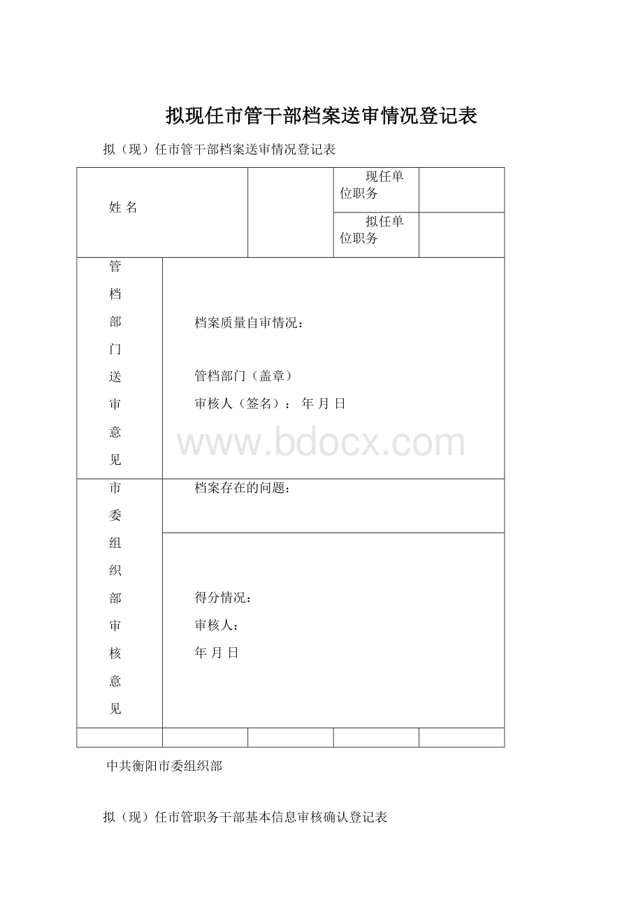 拟现任市管干部档案送审情况登记表.docx_第1页