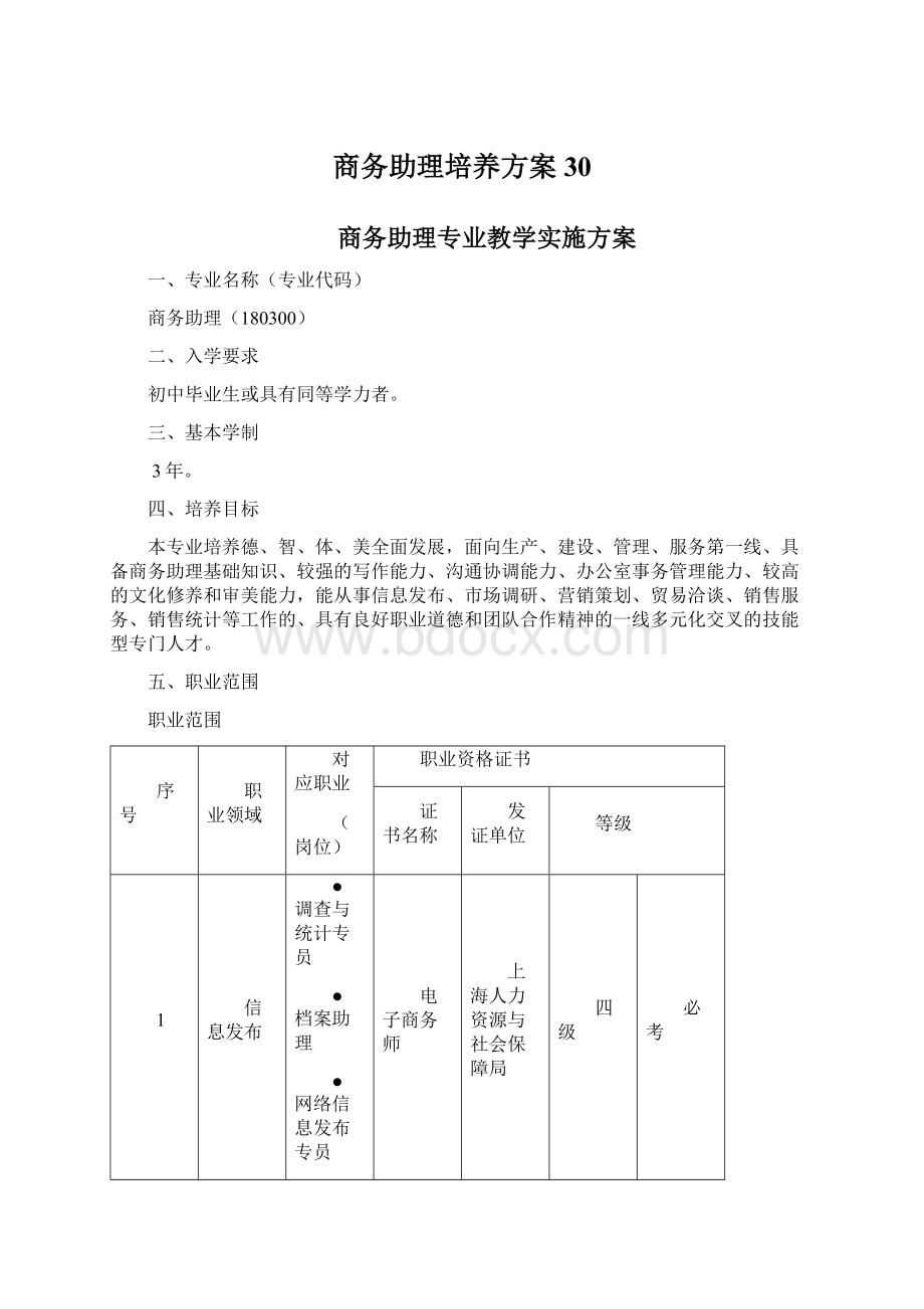 商务助理培养方案30Word文档格式.docx_第1页