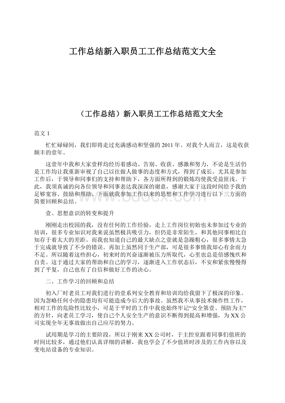 工作总结新入职员工工作总结范文大全Word格式.docx_第1页