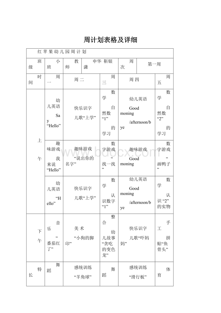 周计划表格及详细Word文档下载推荐.docx