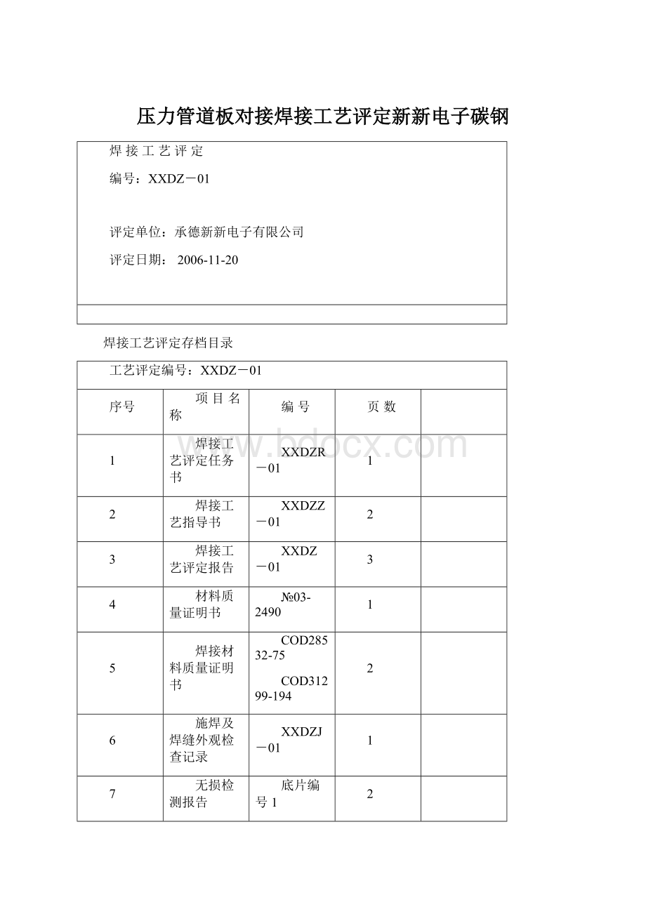 压力管道板对接焊接工艺评定新新电子碳钢.docx