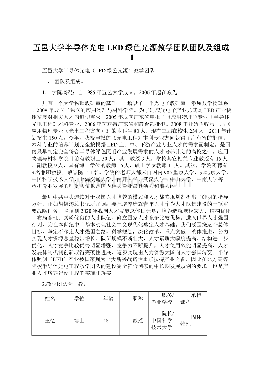 五邑大学半导体光电LED绿色光源教学团队团队及组成1.docx