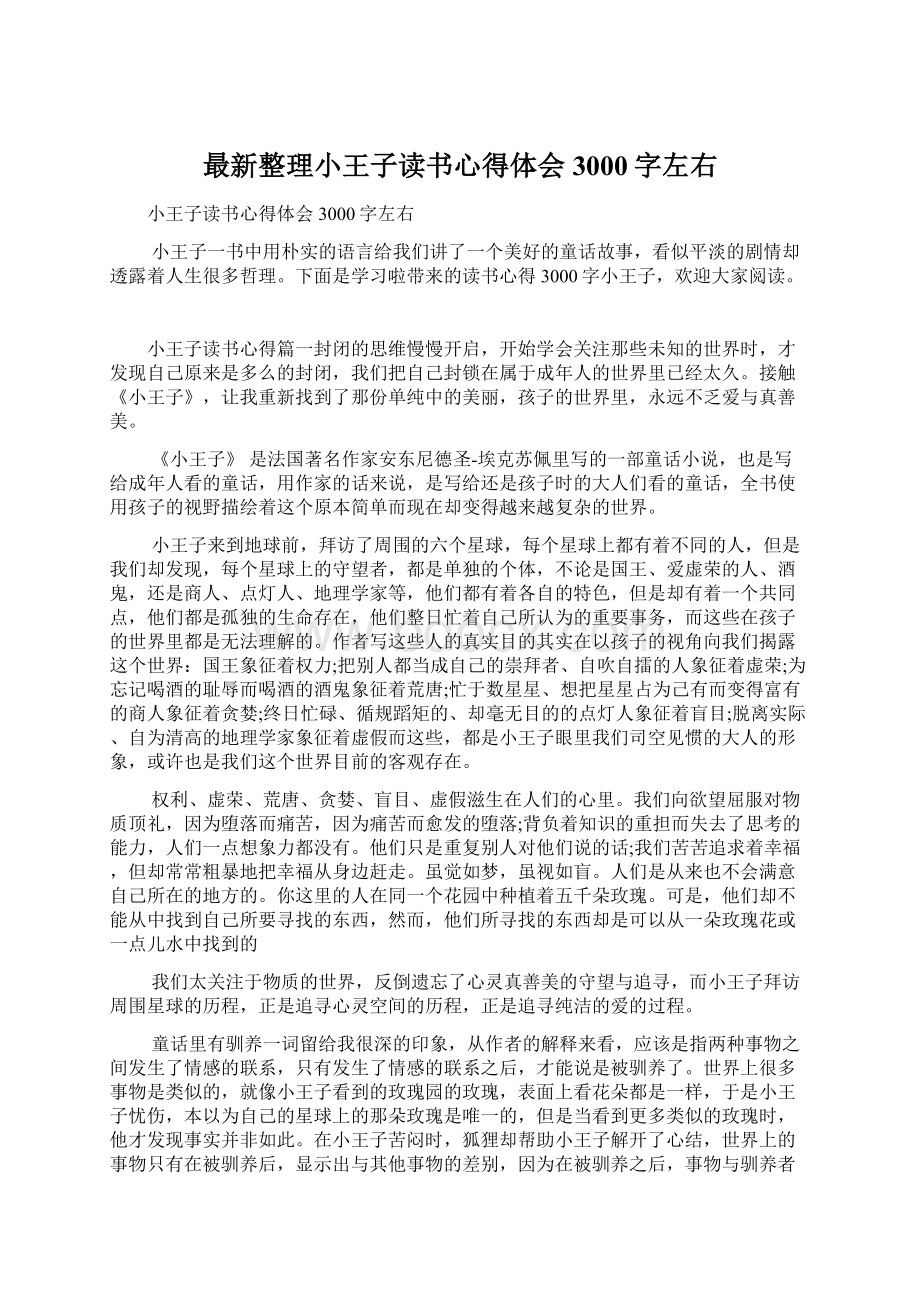 最新整理小王子读书心得体会3000字左右.docx