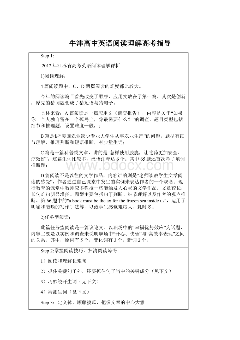 牛津高中英语阅读理解高考指导.docx