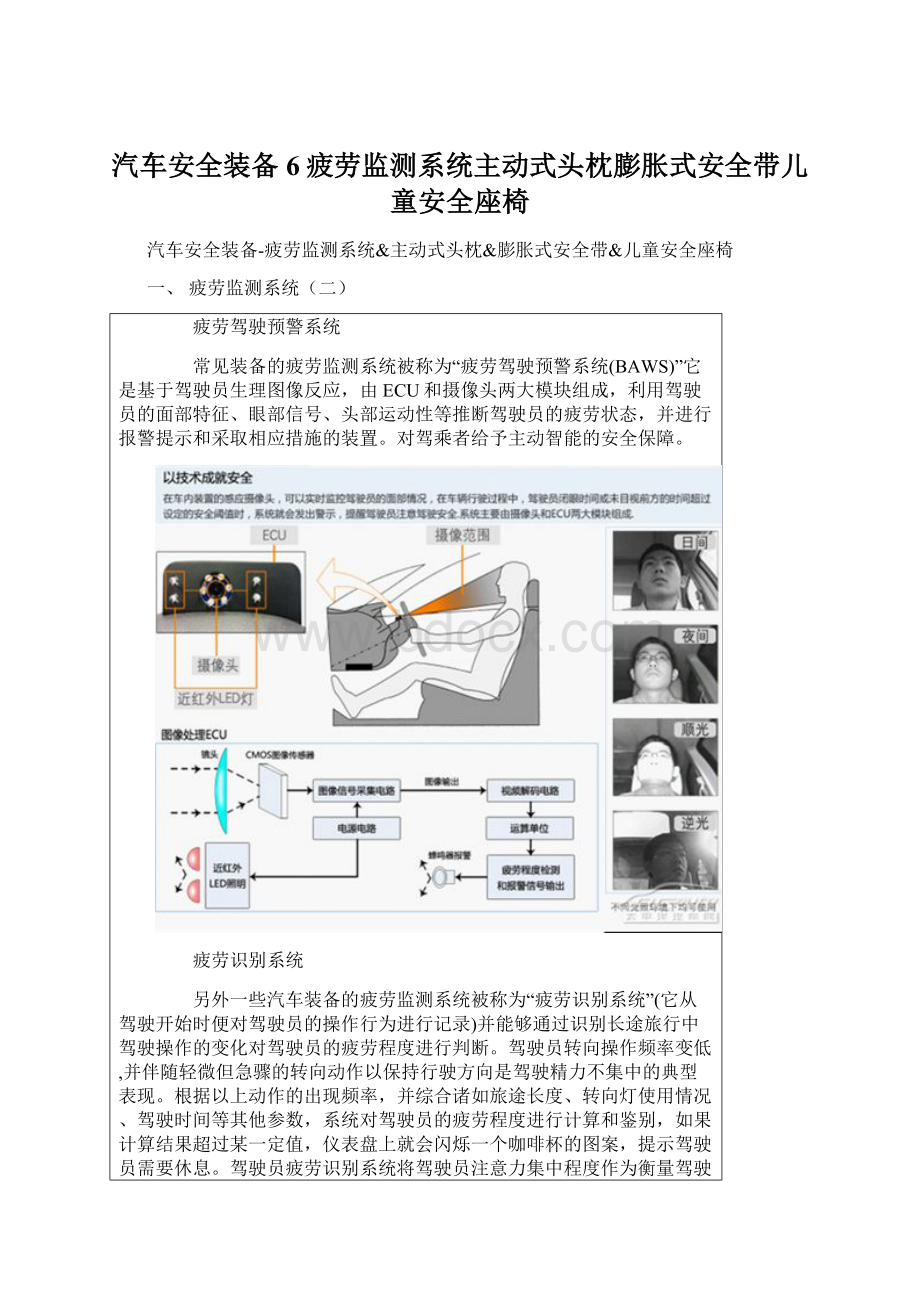 汽车安全装备6疲劳监测系统主动式头枕膨胀式安全带儿童安全座椅.docx_第1页