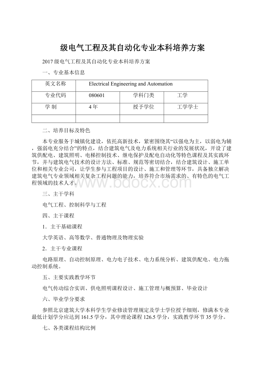 级电气工程及其自动化专业本科培养方案.docx_第1页