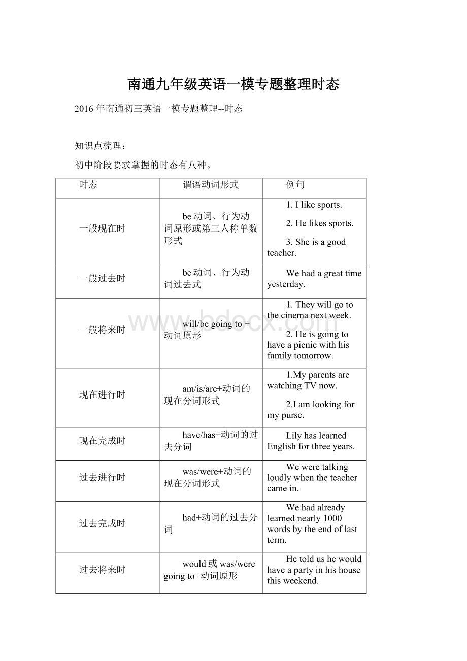 南通九年级英语一模专题整理时态.docx_第1页