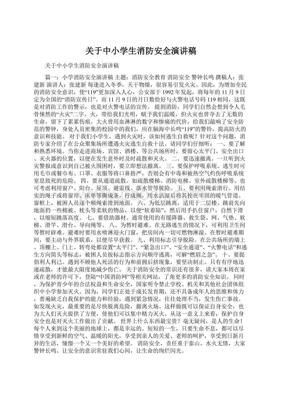 关于中小学生消防安全演讲稿Word格式.docx_第1页