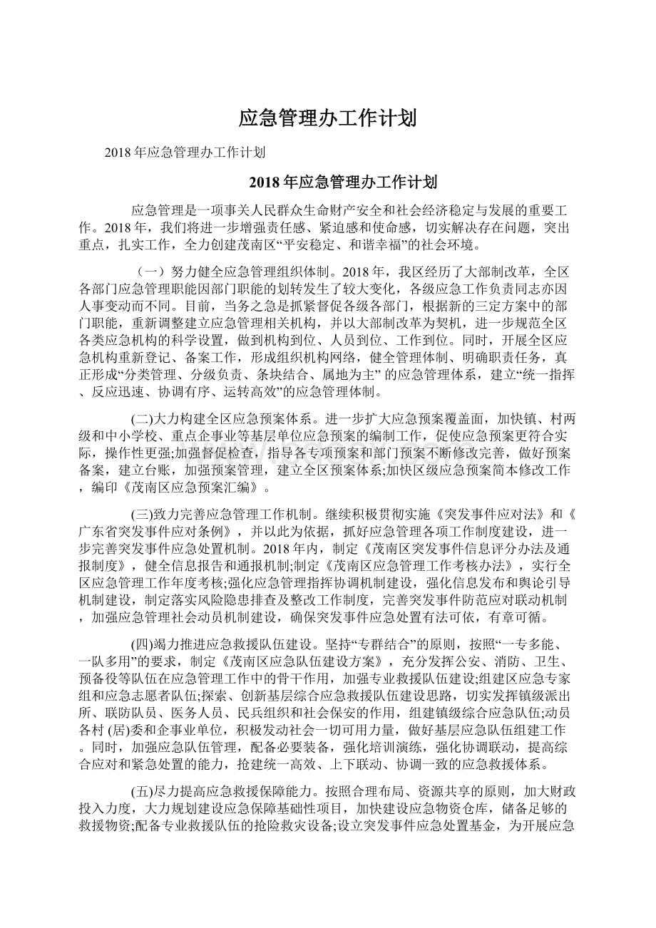 应急管理办工作计划.docx_第1页