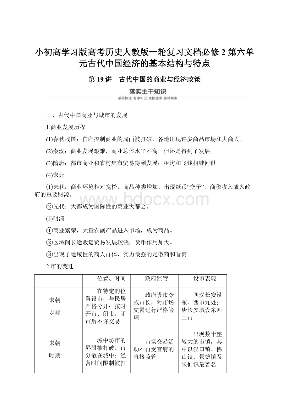 小初高学习版高考历史人教版一轮复习文档必修2 第六单元古代中国经济的基本结构与特点文档格式.docx