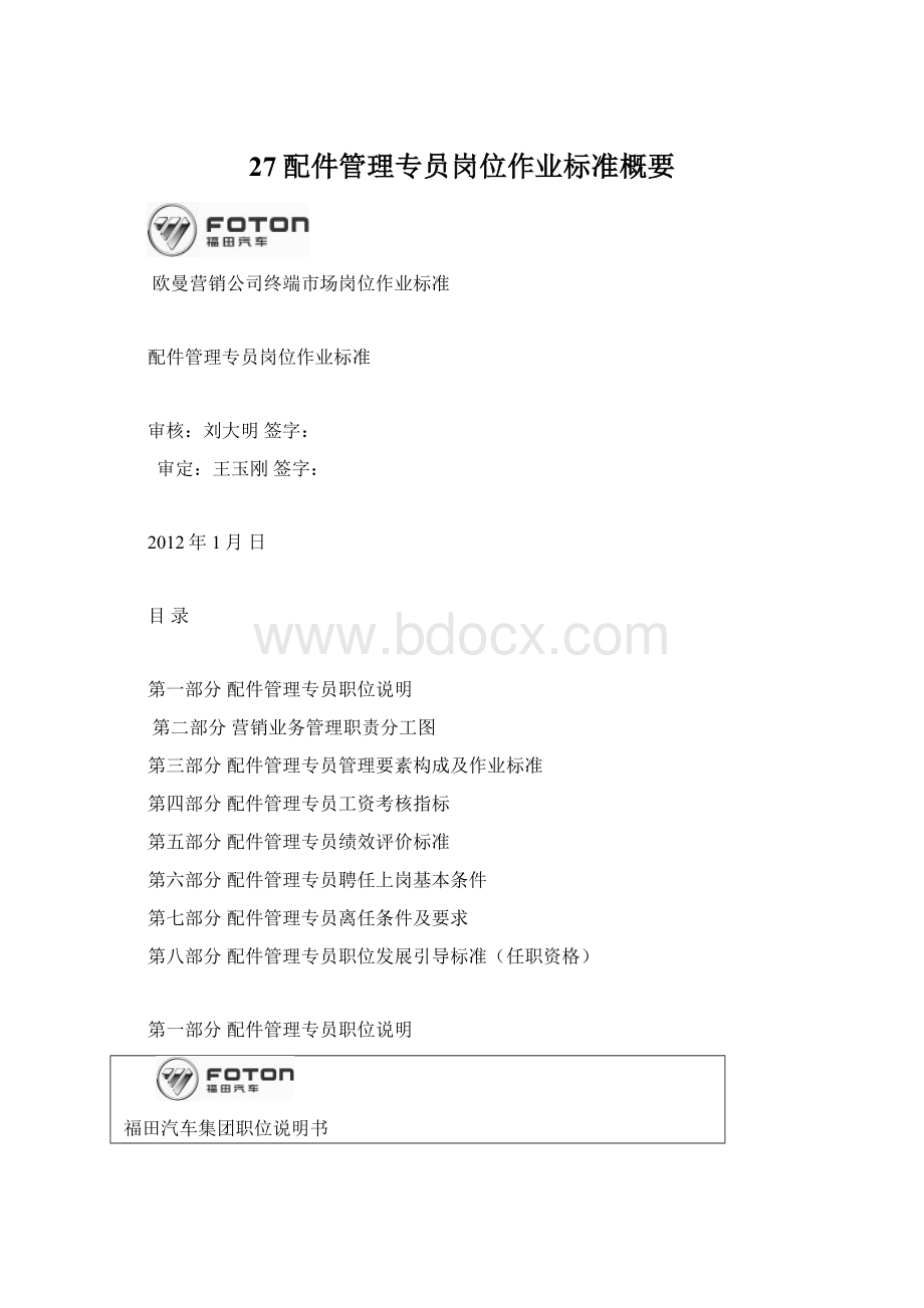 27配件管理专员岗位作业标准概要Word下载.docx_第1页