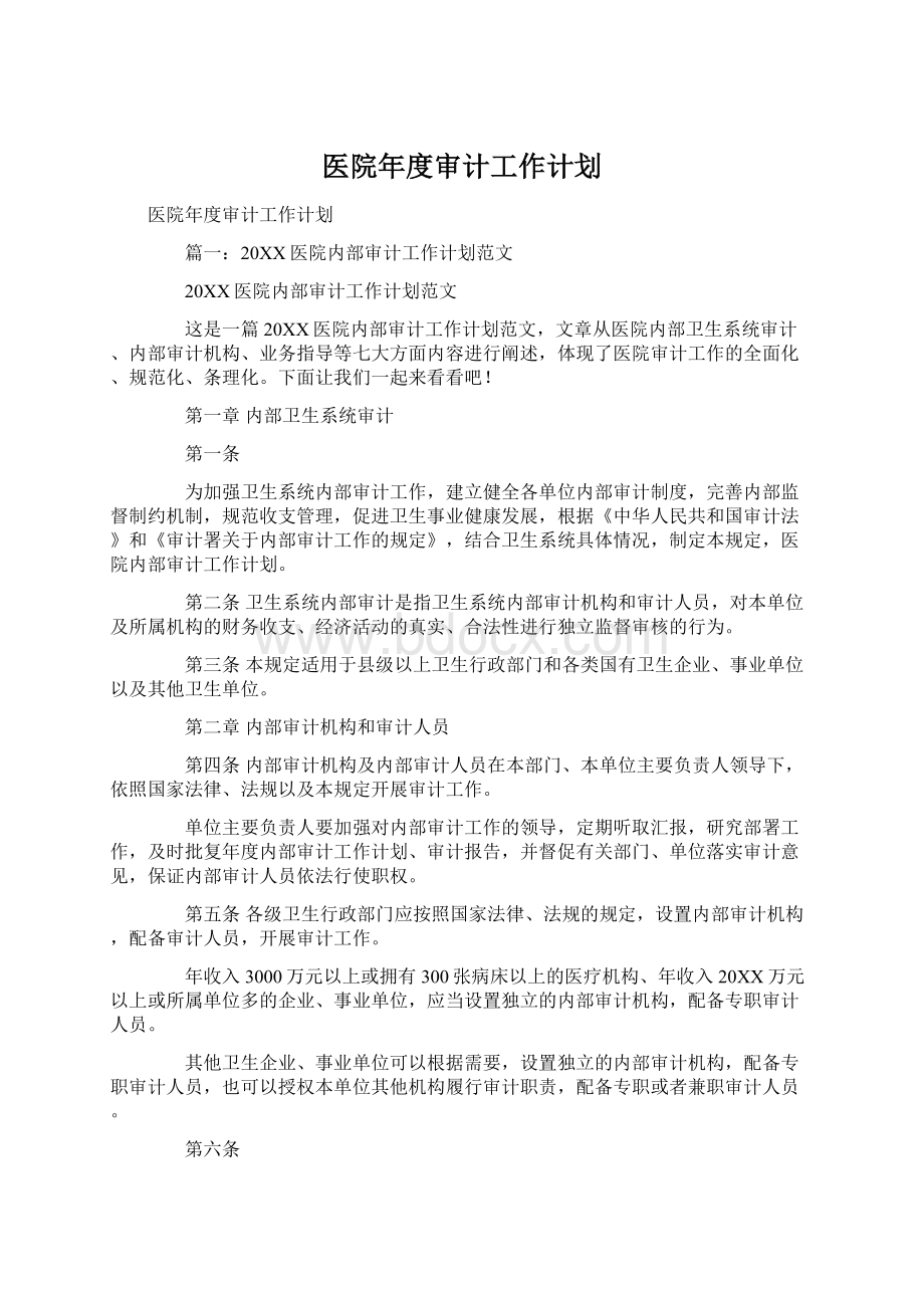 医院年度审计工作计划.docx