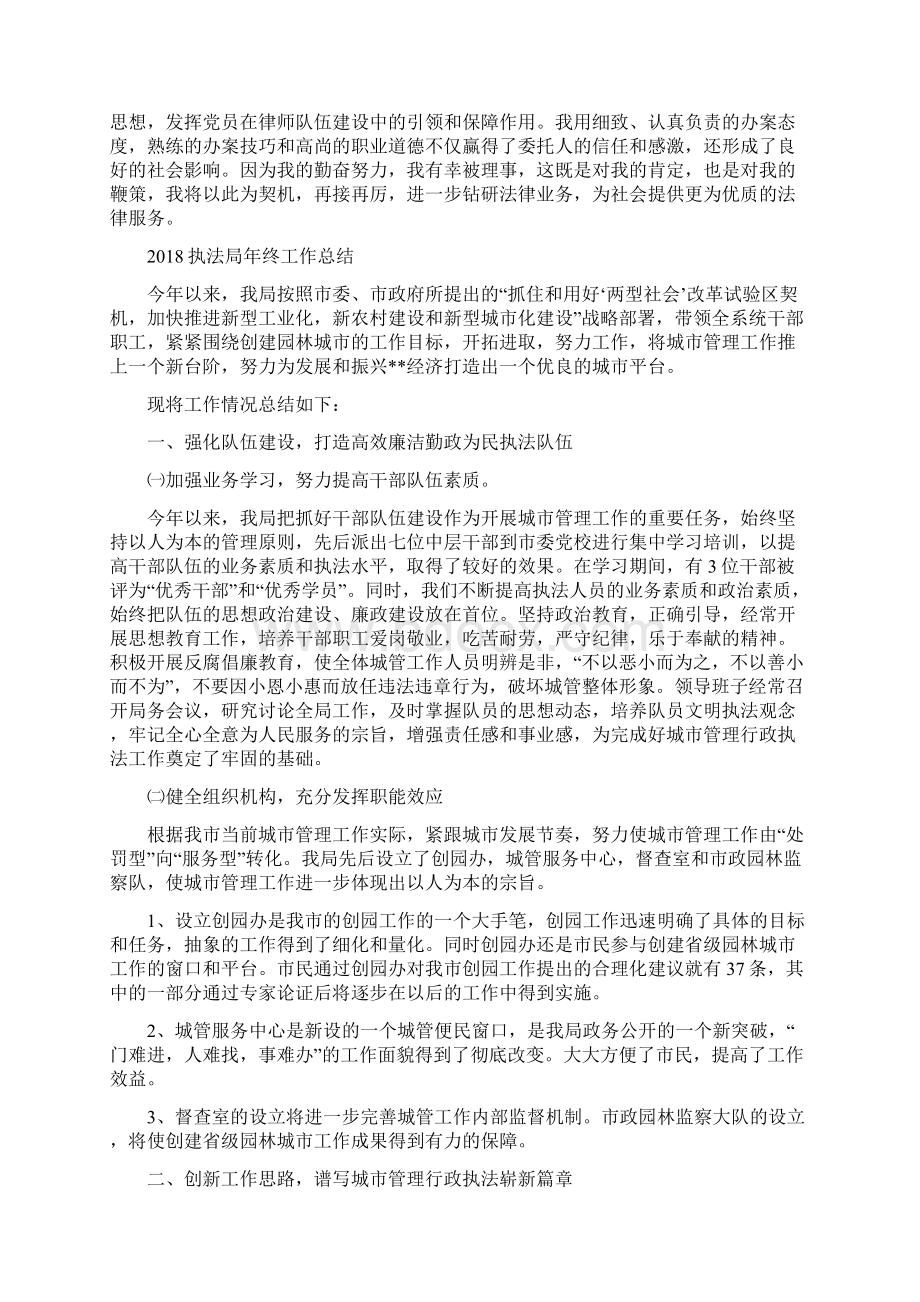 执业律师年终个人工作总结与执法局年终工作总结汇编Word格式文档下载.docx_第2页