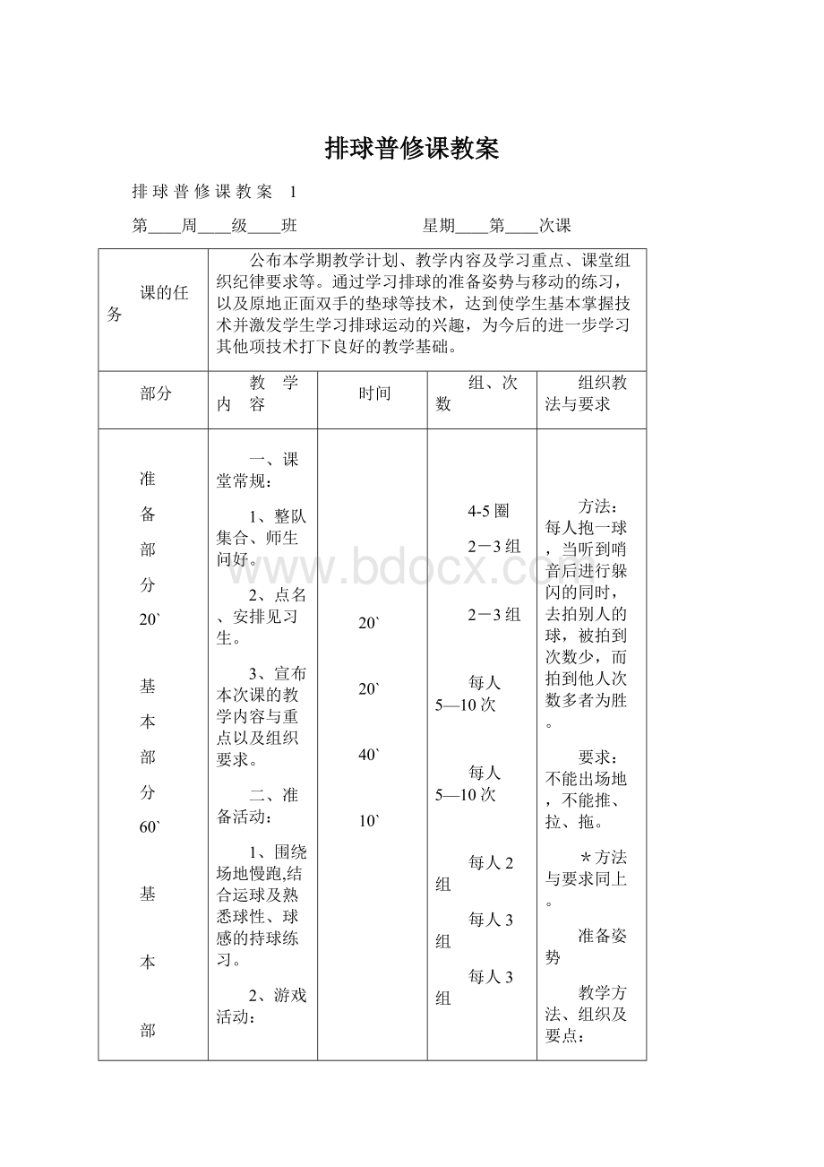 排球普修课教案Word文档下载推荐.docx_第1页