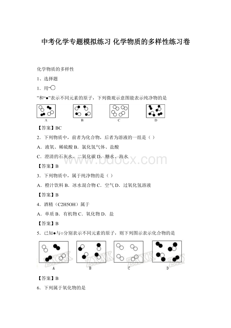 中考化学专题模拟练习 化学物质的多样性练习卷Word文件下载.docx