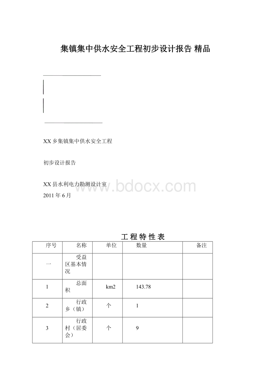 集镇集中供水安全工程初步设计报告 精品文档格式.docx