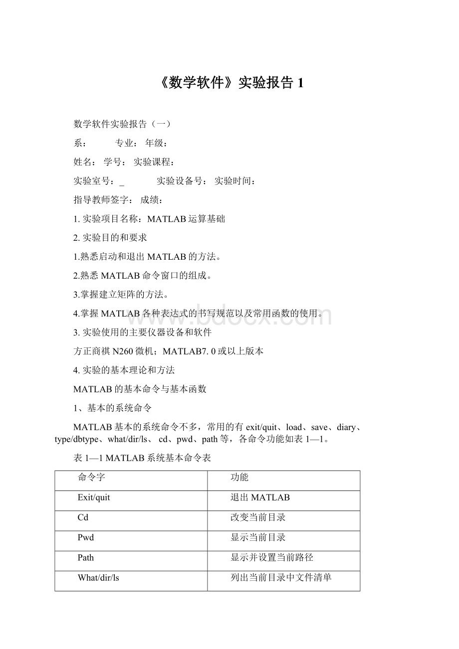 《数学软件》实验报告1Word文件下载.docx_第1页