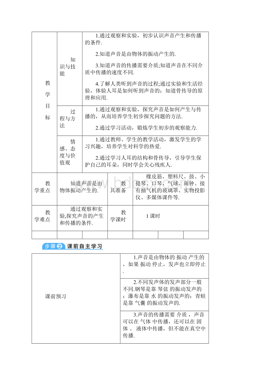 新人教版八年级物理上册第2章第1节声音的产生与传播导学案1Word文件下载.docx_第3页