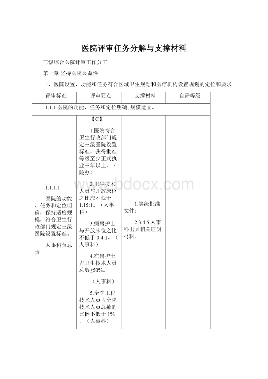 医院评审任务分解与支撑材料.docx_第1页