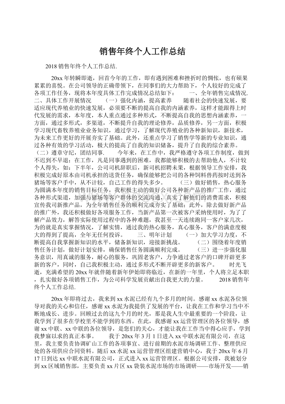 销售年终个人工作总结Word格式文档下载.docx_第1页