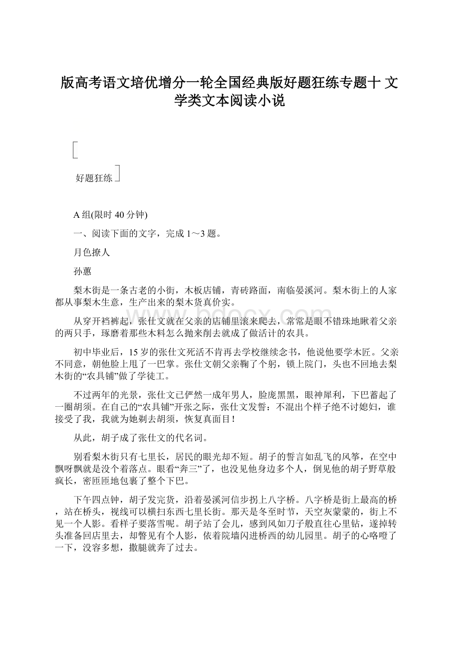 版高考语文培优增分一轮全国经典版好题狂练专题十 文学类文本阅读小说.docx