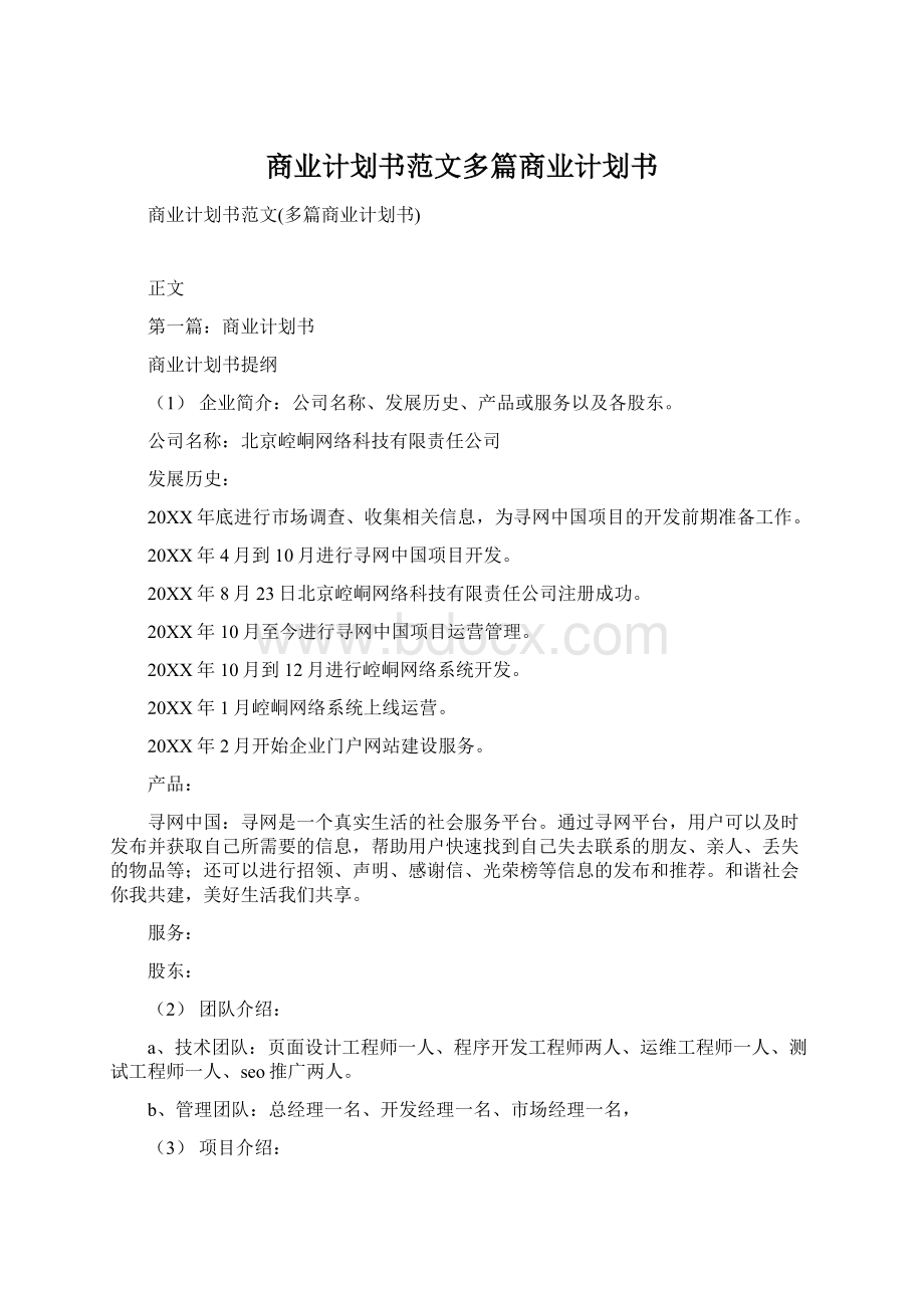 商业计划书范文多篇商业计划书Word下载.docx