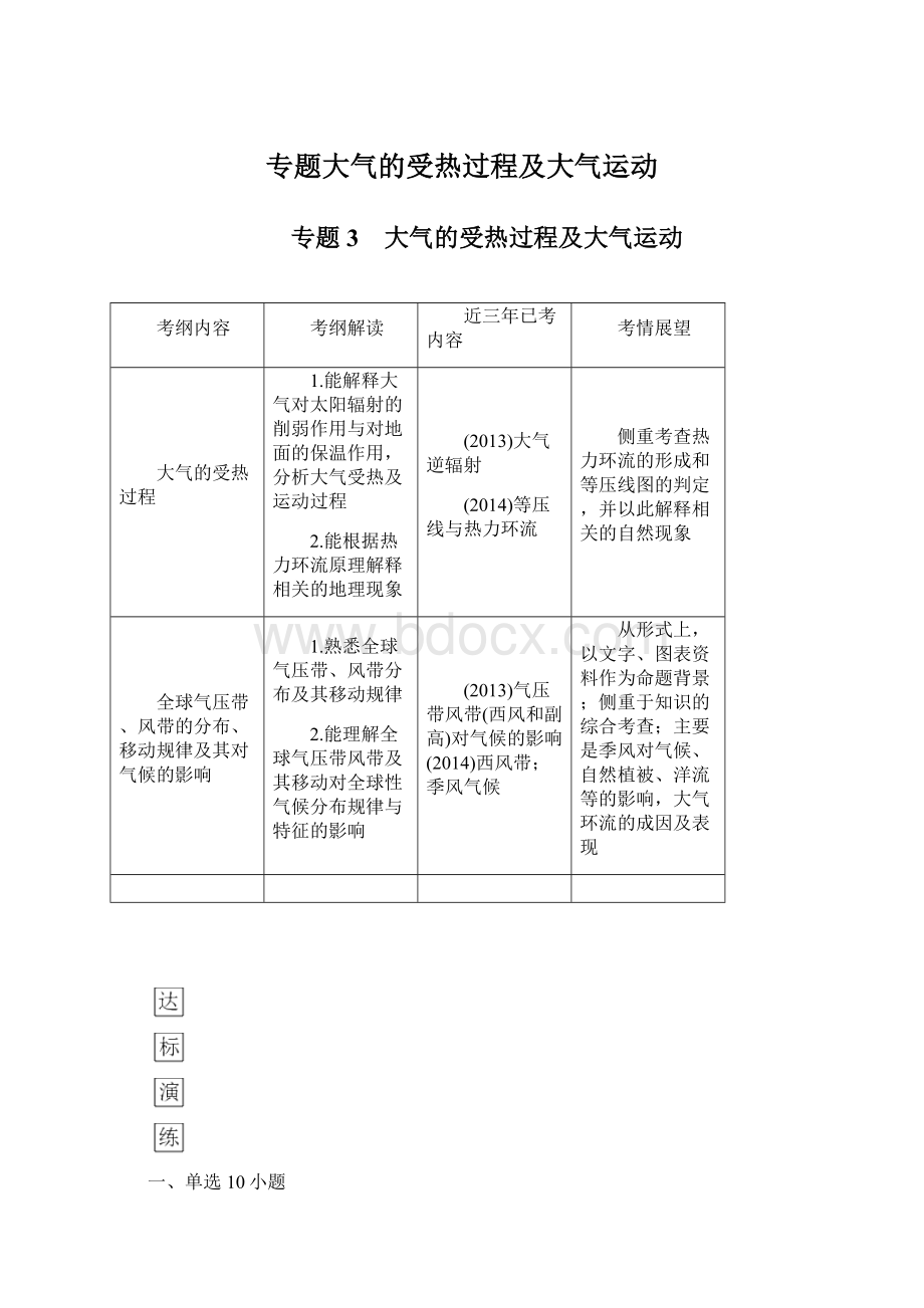 专题大气的受热过程及大气运动.docx_第1页