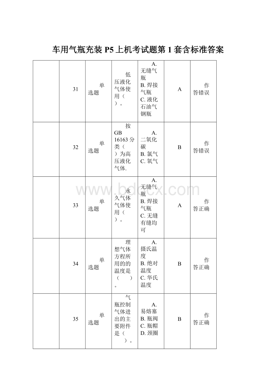 车用气瓶充装P5上机考试题第1套含标准答案.docx_第1页