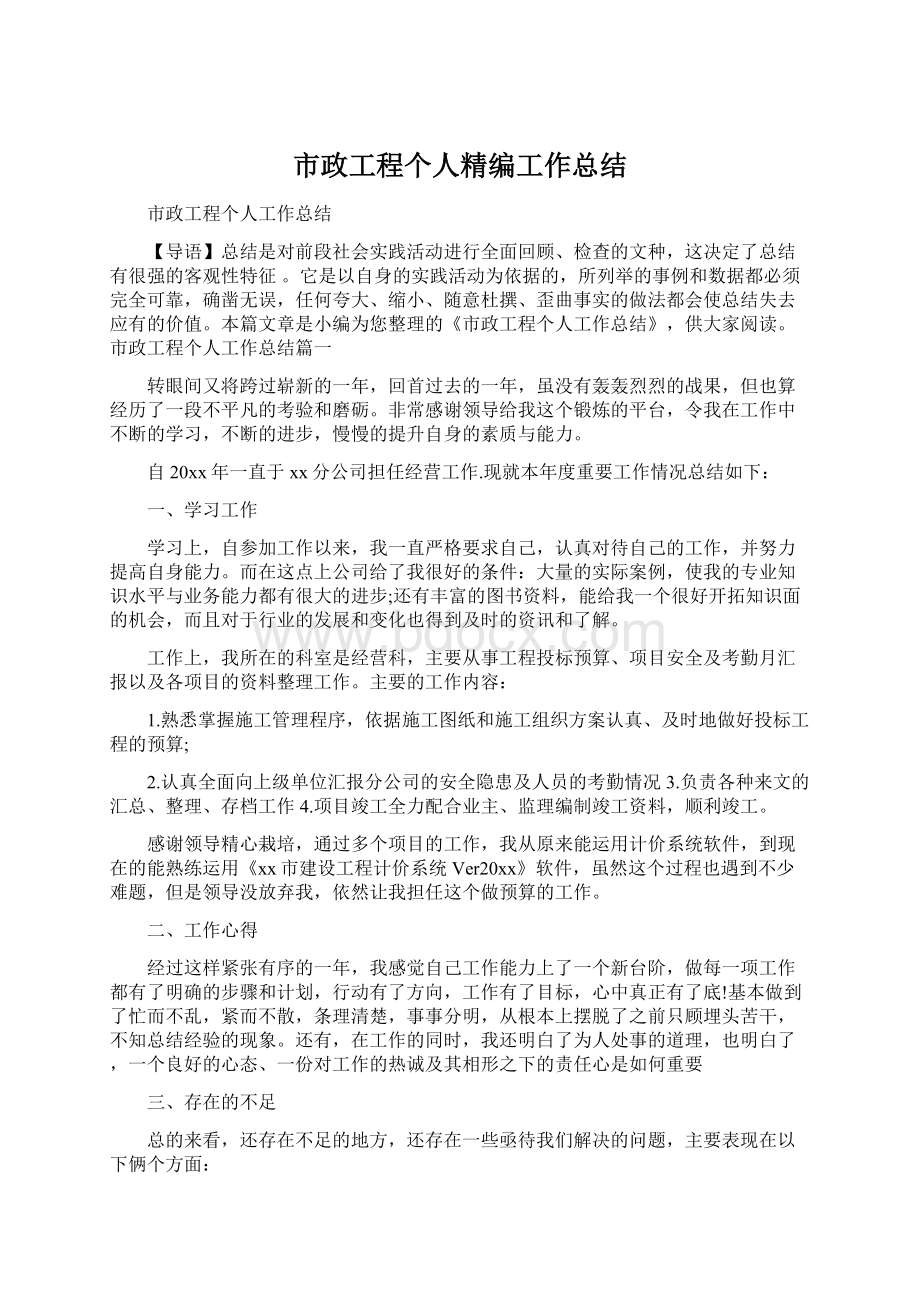 市政工程个人精编工作总结.docx